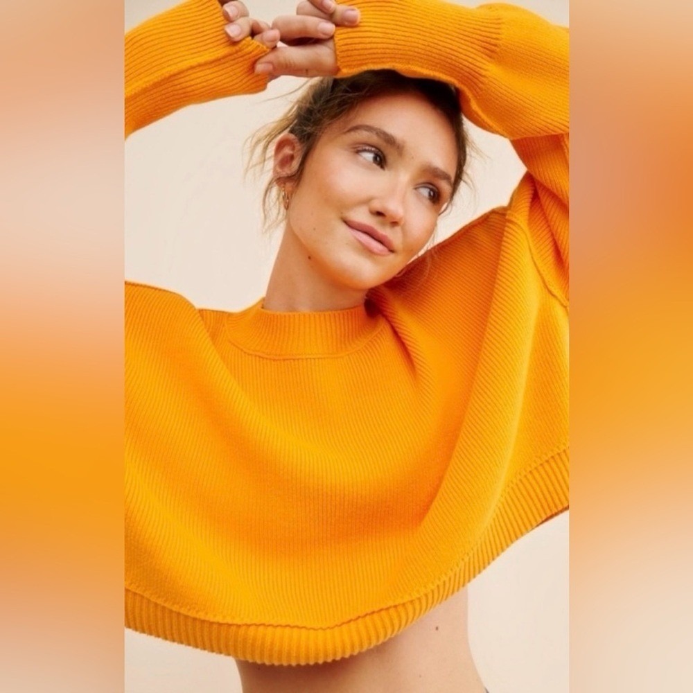 Free People Cropped Pullover Sweater‎ in Marigold Size Small